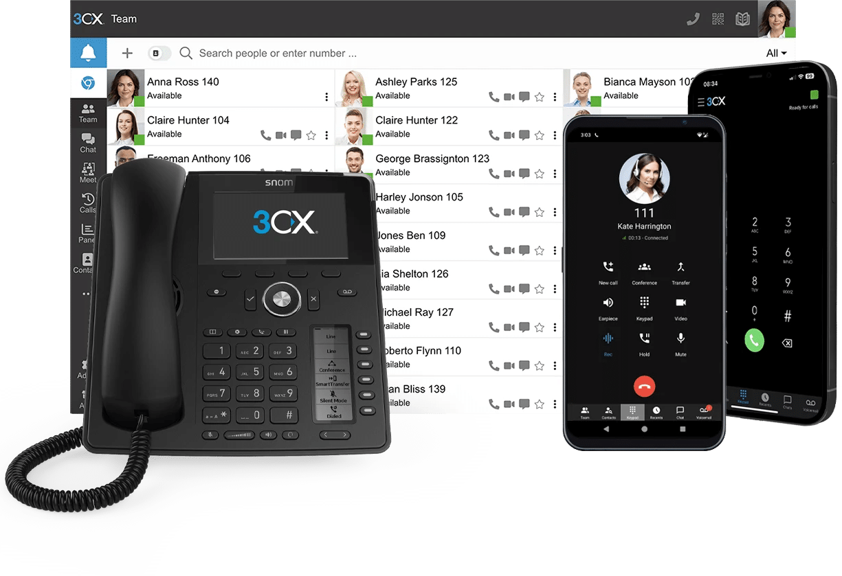 3cx enterprise phone system with desk and cell phones
