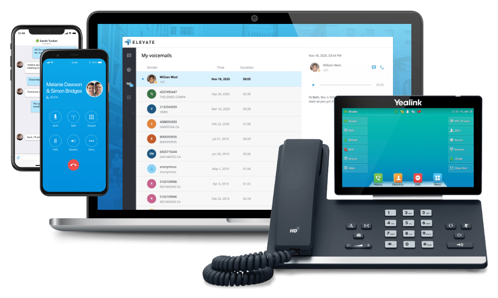 elevate phone products, desk phone, laptop and cell phone