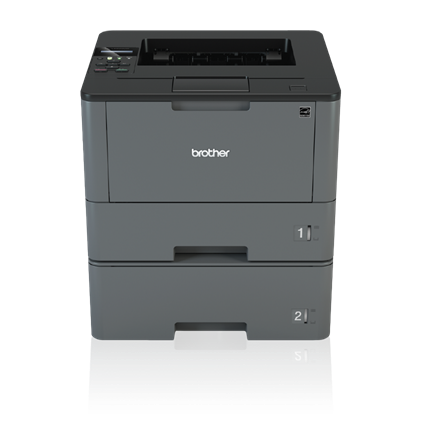 Brother business laser printer with dual paper trays front